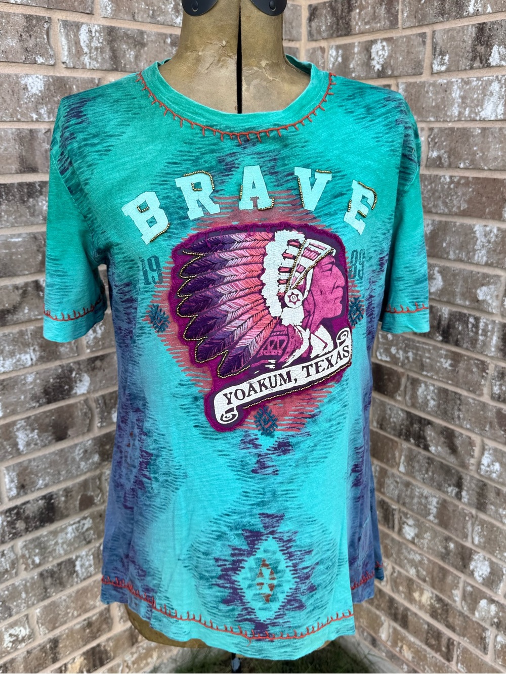 Double D Ranch Brave Tee in Teal and Purple